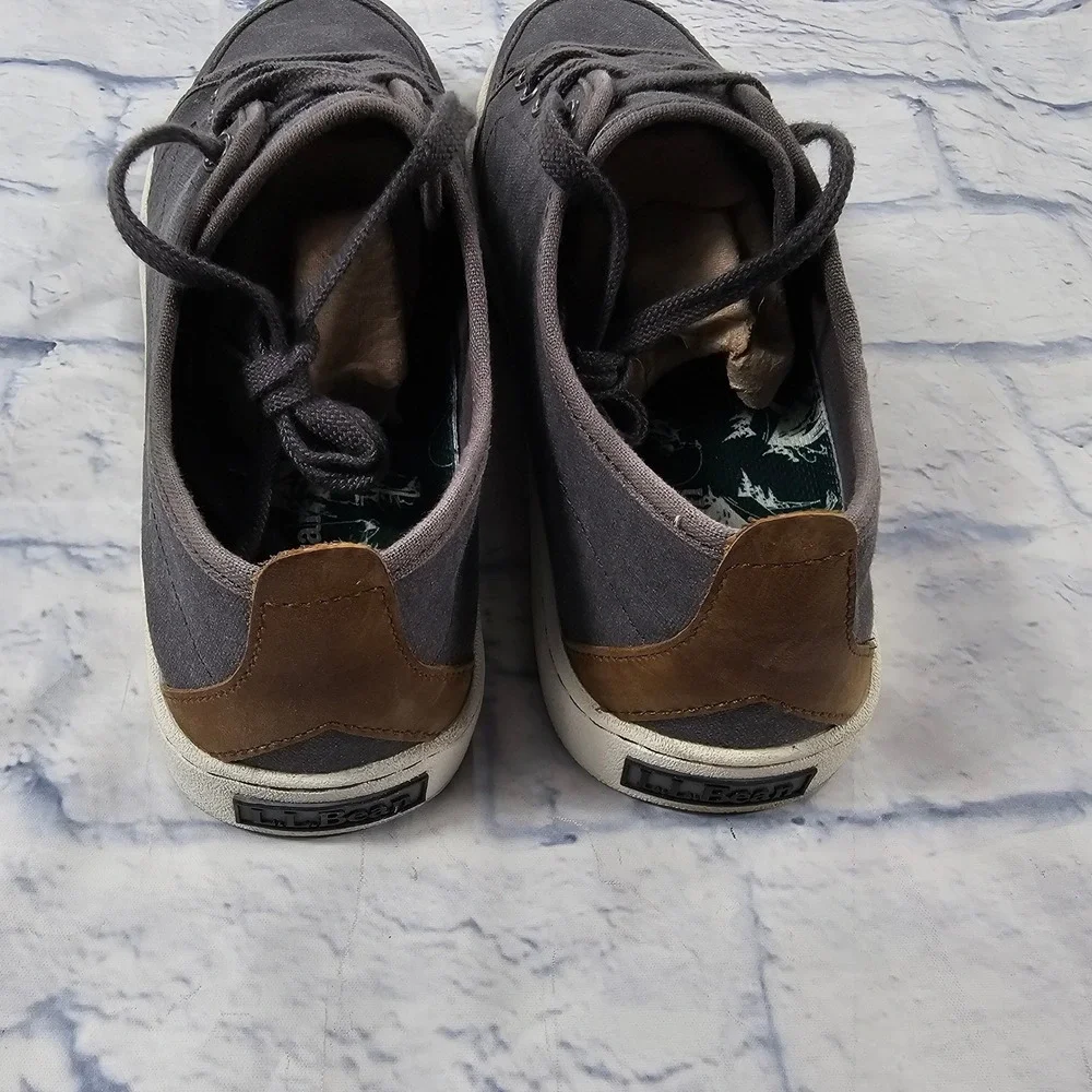 LL Bean Campside Canvas Sneakers Mens 10 Grey Low Top Leather Trim Walking Shoes